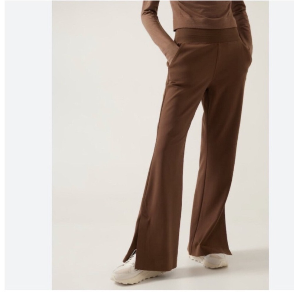 Athleta Wide-Leg Brown Split-Hem Pants